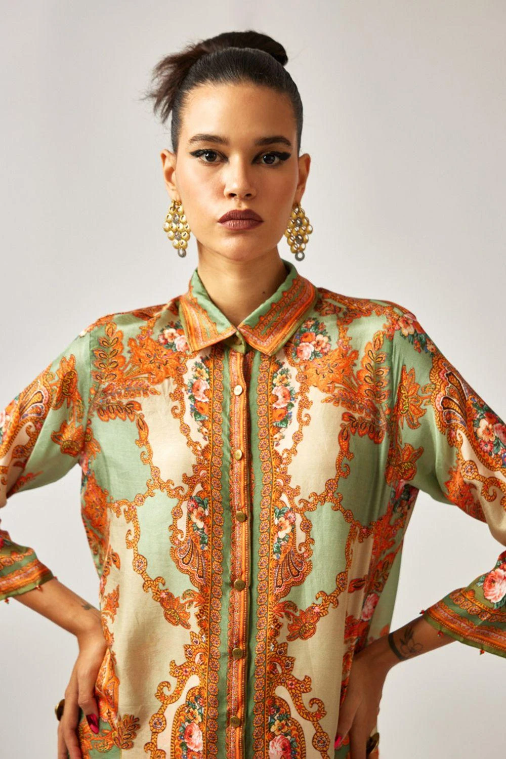 Rajdeep Ranawat Maizah Serene Green Floral Printed Shirt Top 6 Rajdeep Ranawat Maizah Serene Green Floral Printed Shirt Top - Image 4