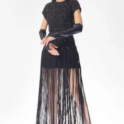 Rohit Gandhi + Rahul Khanna Stellar Black Fringe Dress