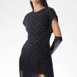 Rohit Gandhi + Rahul Khanna Stellar Black Fringe Dress -Outlet Loometta Store 0503rg03 3 1