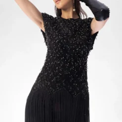 Rohit Gandhi + Rahul Khanna Stellar Black Fringe Dress -Outlet Loometta Store 0503rg03 4 1
