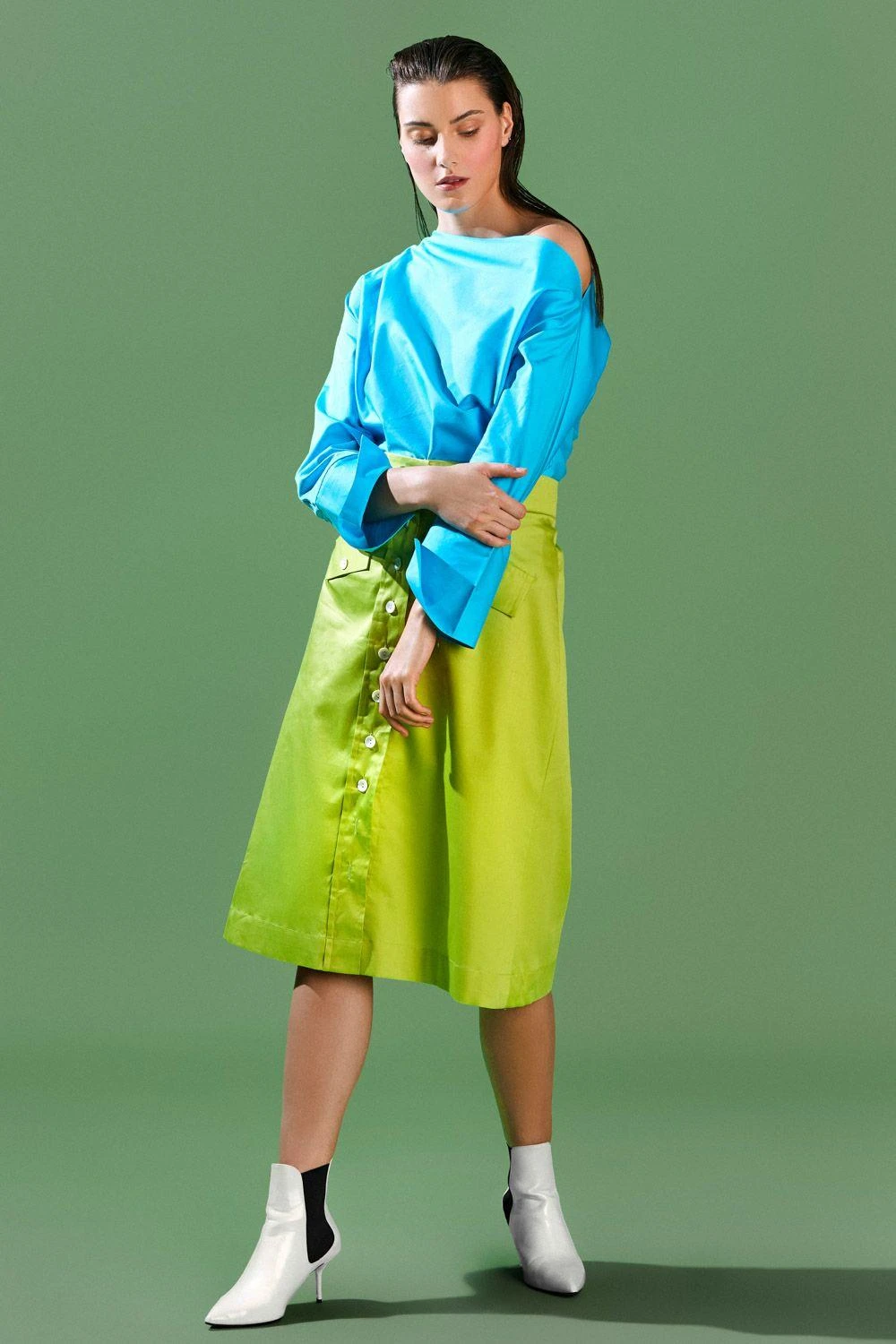 Bennch Lime Green Button Down Skirt 4 Bennch Lime Green Button Down Skirt - Image 2