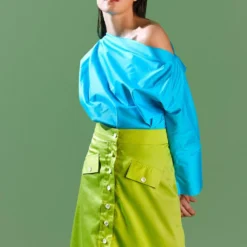 Bennch Lime Green Button Down Skirt 8 Bennch Lime Green Button Down Skirt -Outlet Loometta Store 051pgsk 3
