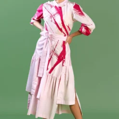 Bennch Brush Stroke Printed Asymmetric Dress