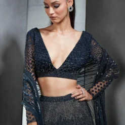 Rohit Gandhi + Rahul Khanna Navy Embellished Lehenga Set -Outlet Loometta Store 0602rk02 4