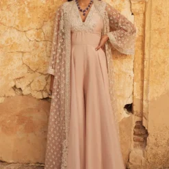 Ridhi Mehra Champagne Embroidered Jacket & Jumpsuit Set