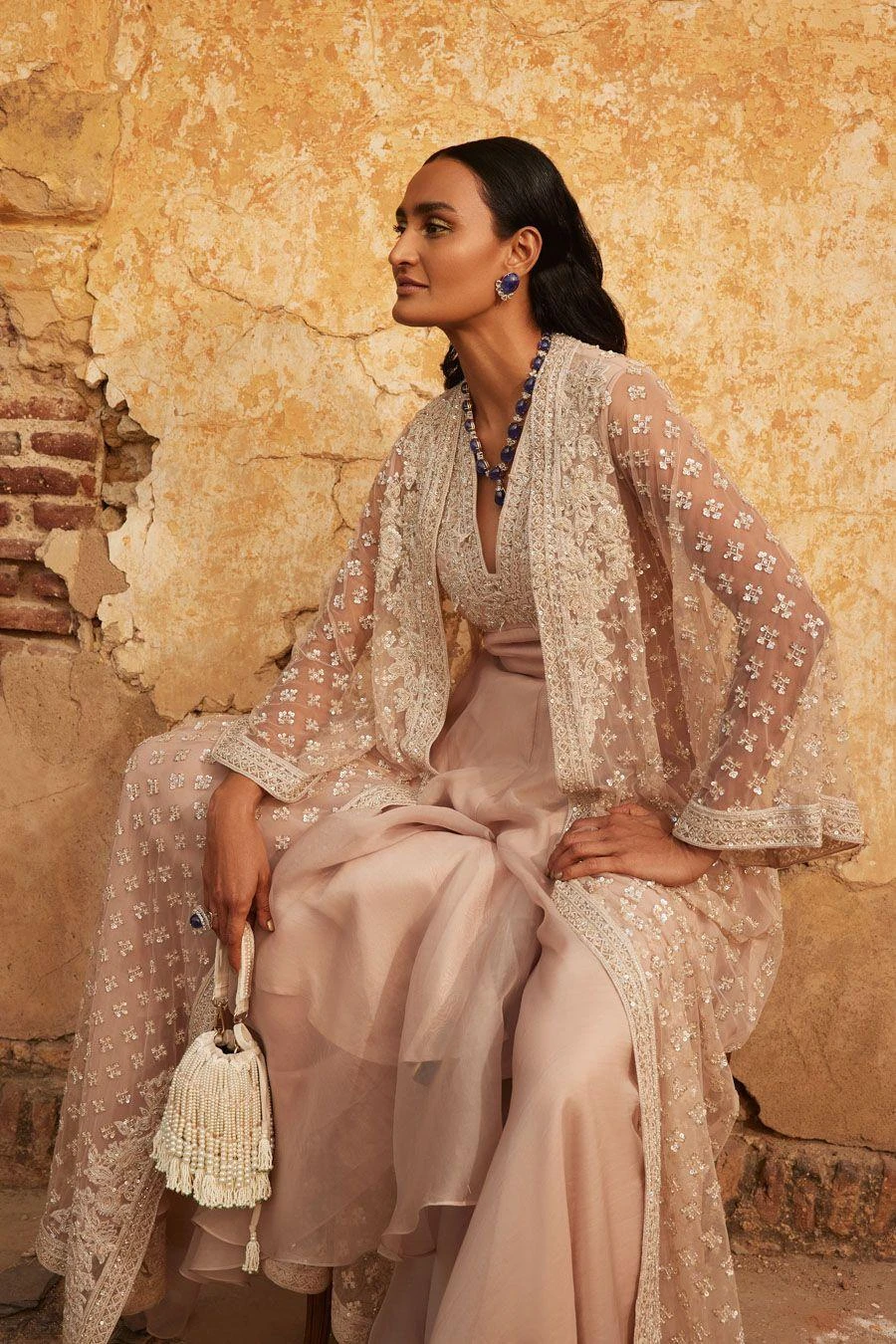 Ridhi Mehra Champagne Embroidered Jacket & Jumpsuit Set 5 Ridhi Mehra Champagne Embroidered Jacket & Jumpsuit Set - Image 3