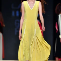 Bodice Yellow Silk Crepe Pleated Dress