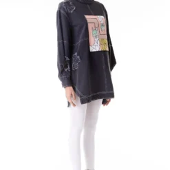 Kanika Goyal Label Distressed Denim Dress With Printed Patch -Outlet Loometta Store 110kg12 2