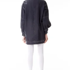 Kanika Goyal Label Distressed Denim Dress With Printed Patch -Outlet Loometta Store 110kg12 3