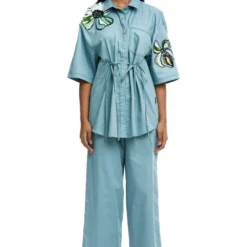 Kanika Goyal Label Blue Solid Ankle Length Pants