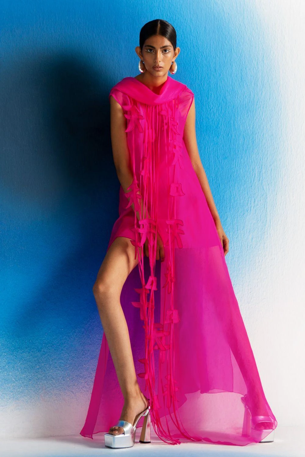 Richa Khemka Hot Pink Reverse Shawl Collar Jacket & Scuba Dress 3 Richa Khemka Hot Pink Reverse Shawl Collar Jacket & Scuba Dress