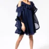 Gauri & Nainika Navy Blue Frill Georgette Dress -Outlet Loometta Store 112gn3 1
