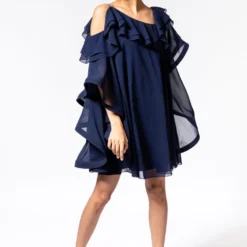 Gauri & Nainika Navy Blue Frill Georgette Dress