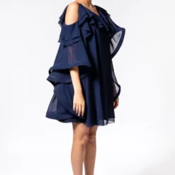 Gauri & Nainika Navy Blue Frill Georgette Dress -Outlet Loometta Store 112gn3 3