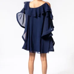 Gauri & Nainika Navy Blue Frill Georgette Dress -Outlet Loometta Store 112gn3 4