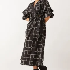 SNOB Black Chevron Printed Wrap Style Dress -Outlet Loometta Store 11823sb2 3