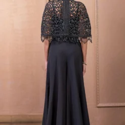 Tarun Tahiliani Black Cutwork Cape & Jumpsuit Set -Outlet Loometta Store 12623tt21 4