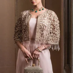 Tarun Tahiliani Old Rose Cutwork Cape & Jumpsuit Set -Outlet Loometta Store 12623tt22 3