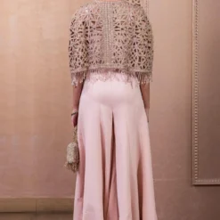 Tarun Tahiliani Old Rose Cutwork Cape & Jumpsuit Set -Outlet Loometta Store 12623tt22 4
