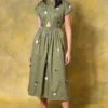 GRAINE Olive Green Cutout Dress -Outlet Loometta Store 1304gra01 1