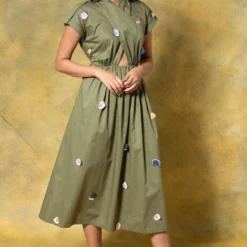 GRAINE Olive Green Cutout Dress -Outlet Loometta Store 1304gra01 3