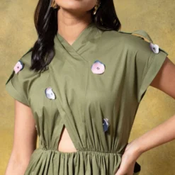 GRAINE Olive Green Cutout Dress -Outlet Loometta Store 1304gra01 4