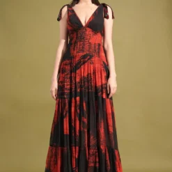 Nikita Mhaisalkar Red Stroke Printed Maxi Dress