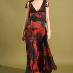 Nikita Mhaisalkar Red Stroke Printed Maxi Dress -Outlet Loometta Store 131023nmw13 3