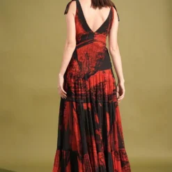 Nikita Mhaisalkar Red Stroke Printed Maxi Dress -Outlet Loometta Store 131023nmw13 8