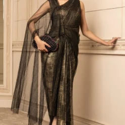 Tarun Tahiliani Black Asymmetric Draped Dress