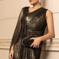 Tarun Tahiliani Black Asymmetric Draped Dress -Outlet Loometta Store 13323tt16 3