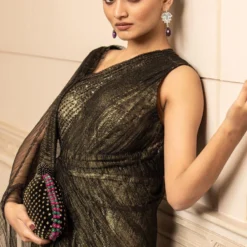 Tarun Tahiliani Black Asymmetric Draped Dress -Outlet Loometta Store 13323tt16 4