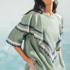 Ikai Granite Green Nile Frill Top -Outlet Loometta Store 1411ik15 3