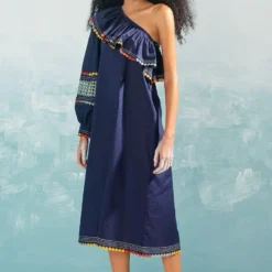 Ikai Navy Multi Applique Off Shoulder Dress -Outlet Loometta Store 1411ik53 2