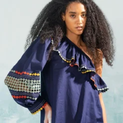 Ikai Navy Multi Applique Off Shoulder Dress -Outlet Loometta Store 1411ik53 3