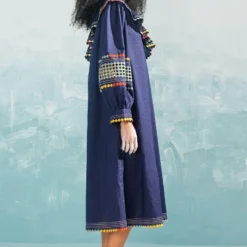 Ikai Navy Multi Applique Off Shoulder Dress -Outlet Loometta Store 1411ik53 4