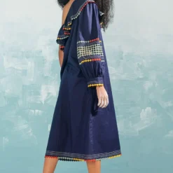 Ikai Navy Multi Applique Off Shoulder Dress -Outlet Loometta Store 1411ik53 5