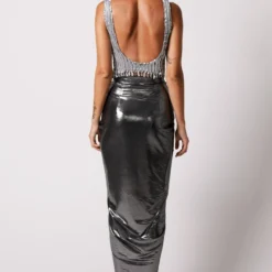 431-88 By Shweta Kapur Charcoal Liquid Nora Skirt 7 431-88 By Shweta Kapur Charcoal Liquid Nora Skirt -Outlet Loometta Store 1411sk2 3 1