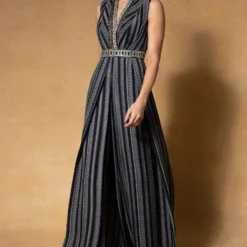 Tarun Tahiliani Black Dori Embroidered Printed Jumpsuit