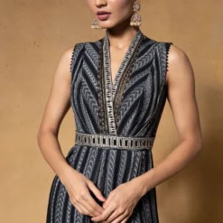 Tarun Tahiliani Black Dori Embroidered Printed Jumpsuit -Outlet Loometta Store 1411tt41 4