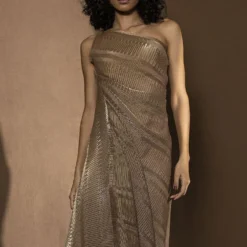 Abhishek Sharma Off-shoulder Textured Metallic Draped Dress -Outlet Loometta Store 1511asw5 4 1