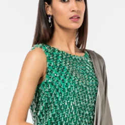 431-88 By Shweta Kapur Green Beaded Top