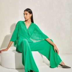 Namrata Joshipura Kelly Green Metallic Quad Jumpsuit -Outlet Loometta Store 1532023nj1 3