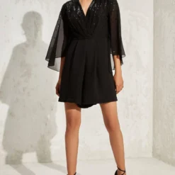 Namrata Joshipura Black Metallic Quad Batwing Playsuit