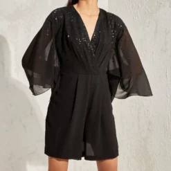 Namrata Joshipura Black Metallic Quad Batwing Playsuit -Outlet Loometta Store 1532023nj53 3