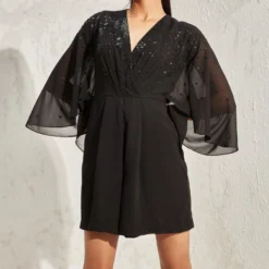 Namrata Joshipura Black Metallic Quad Batwing Playsuit -Outlet Loometta Store 1532023nj53 4