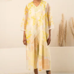 Arcvsh By Pallavi Singh Yellow Petal Printed Jacket & Jumpsuit
