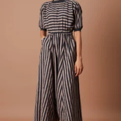 Mati Grey Striped Cotton Jumpsuit