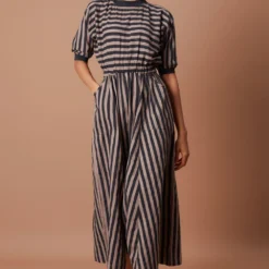 Mati Grey Striped Cotton Jumpsuit -Outlet Loometta Store 163mati3 3