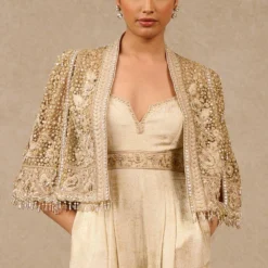 Tarun Tahiliani Gold Gara Embroidered Cape & Jumpsuit Set -Outlet Loometta Store 16923tt38 3